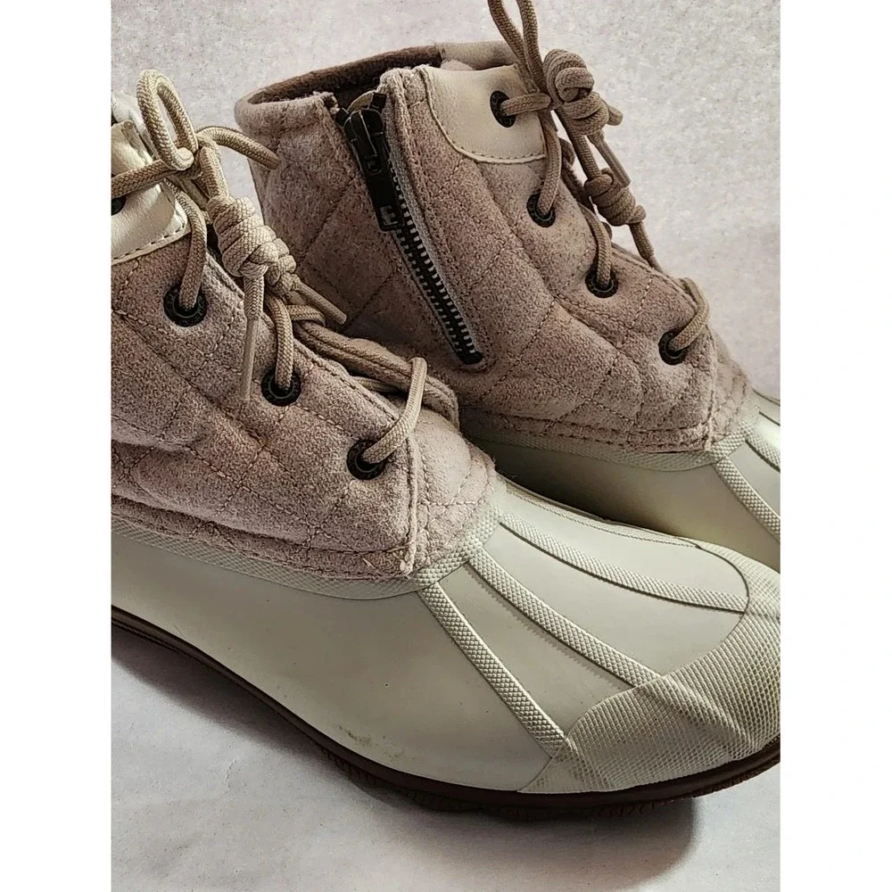 Sperry Saltwater Duck Boots Women's Size 8.5 Quilted Duck Boots Cream Tan